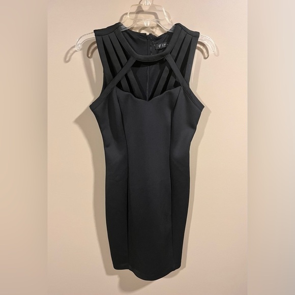GUESS Black Sleeveless Cutout MIDI Fitted Dress Size Small Career Office - Picture 4 of 7